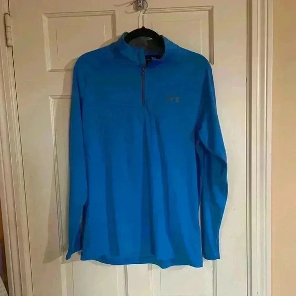 Under Armour Collared Shirt Blue Long Sleeve Polo Golf Heatgear Size Medium - Picture 1 of 9